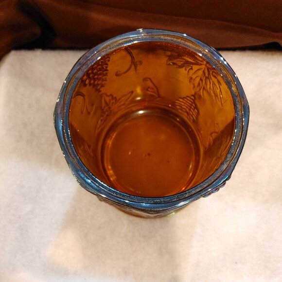 Vintage Indiana Gold Carnival Glass Harvest Grape Canister Jar, - Picture 2 of 4